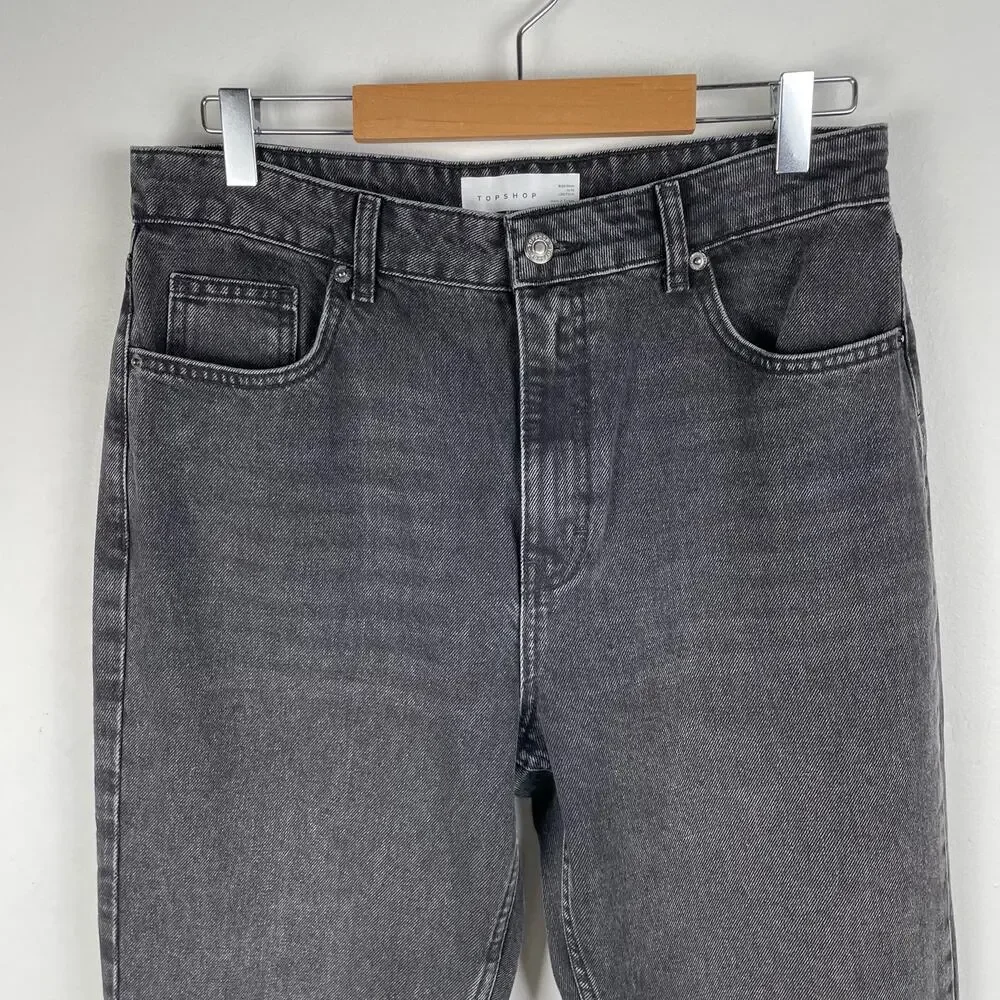 Topshop Jeans Womens 10 Black High Waist Wide Leg Kick Flare 32 waist Grunge y2k